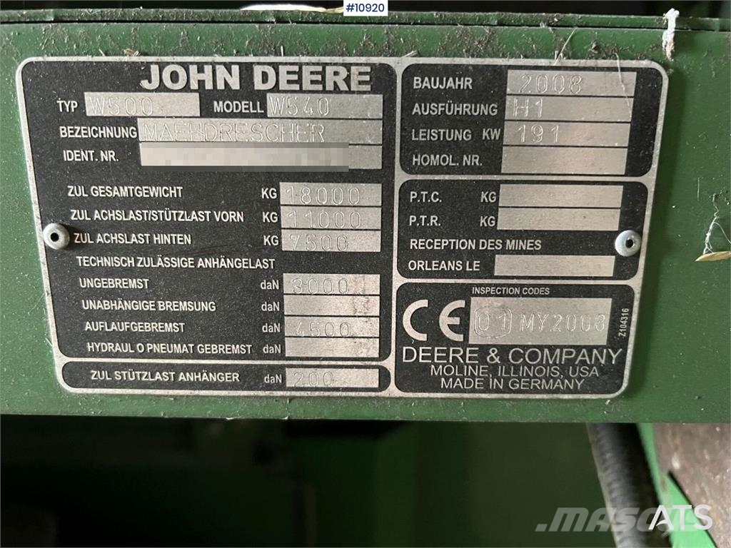 John Deere W540 حصادات