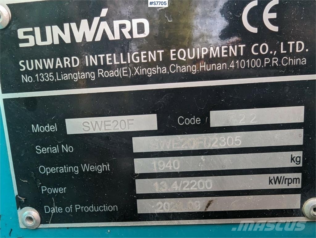 Sunward SWE20F حفارات صغيرة أقل من 7 طن (حفارات صغيرة)