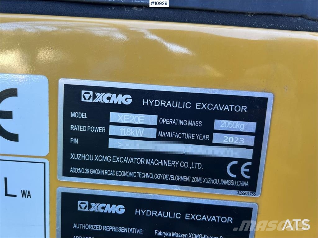 XCMG XE20E Excavator with Attachments Miniescavatori