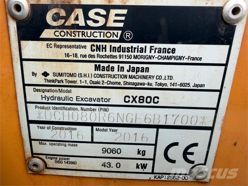 CASE CX80 C Beltegraver, 4072 t, Steelwrist X12, skjær  Beltegraver