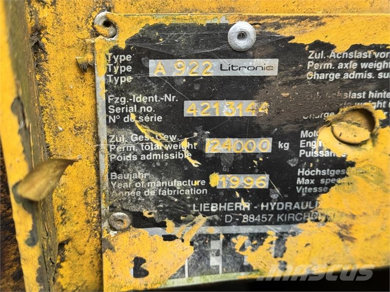 Liebherr A922 Litronic hjulgraver 1996 materialhåndteringsm 履带挖掘机