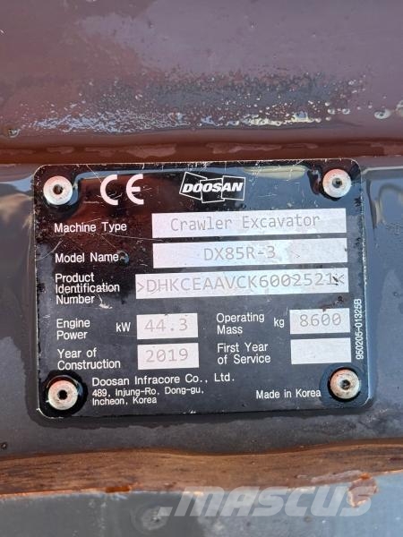 Doosan DX 85 R حفارات صغيرة أقل من 7 طن (حفارات صغيرة)