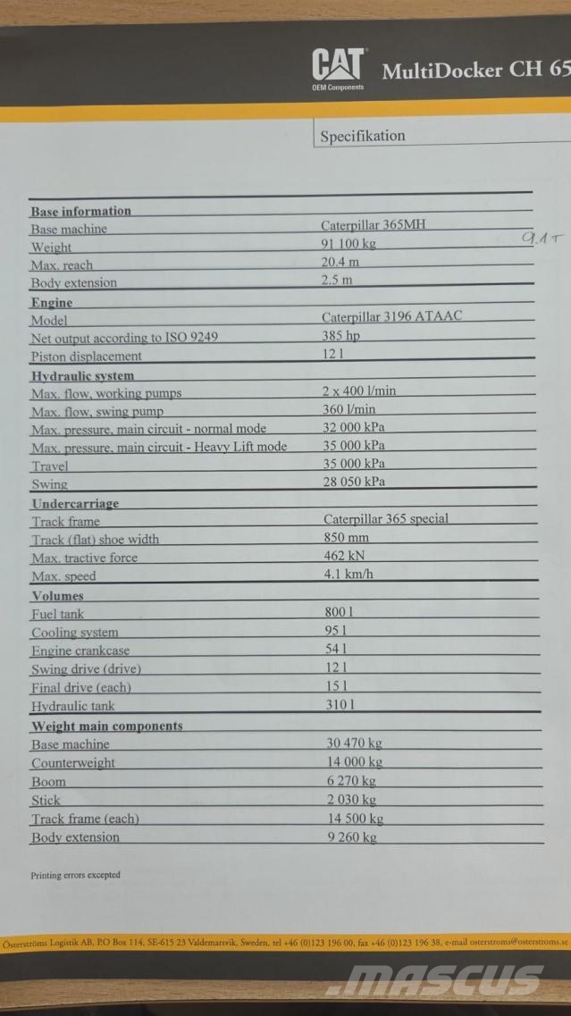 CAT Multidoker CH65 / CAT 365CL Special excavators