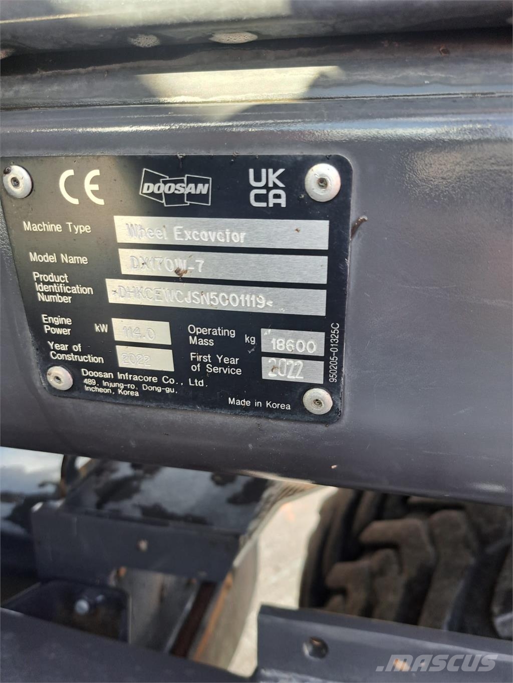 Doosan DX170W-7 Pyöräkaivukoneet