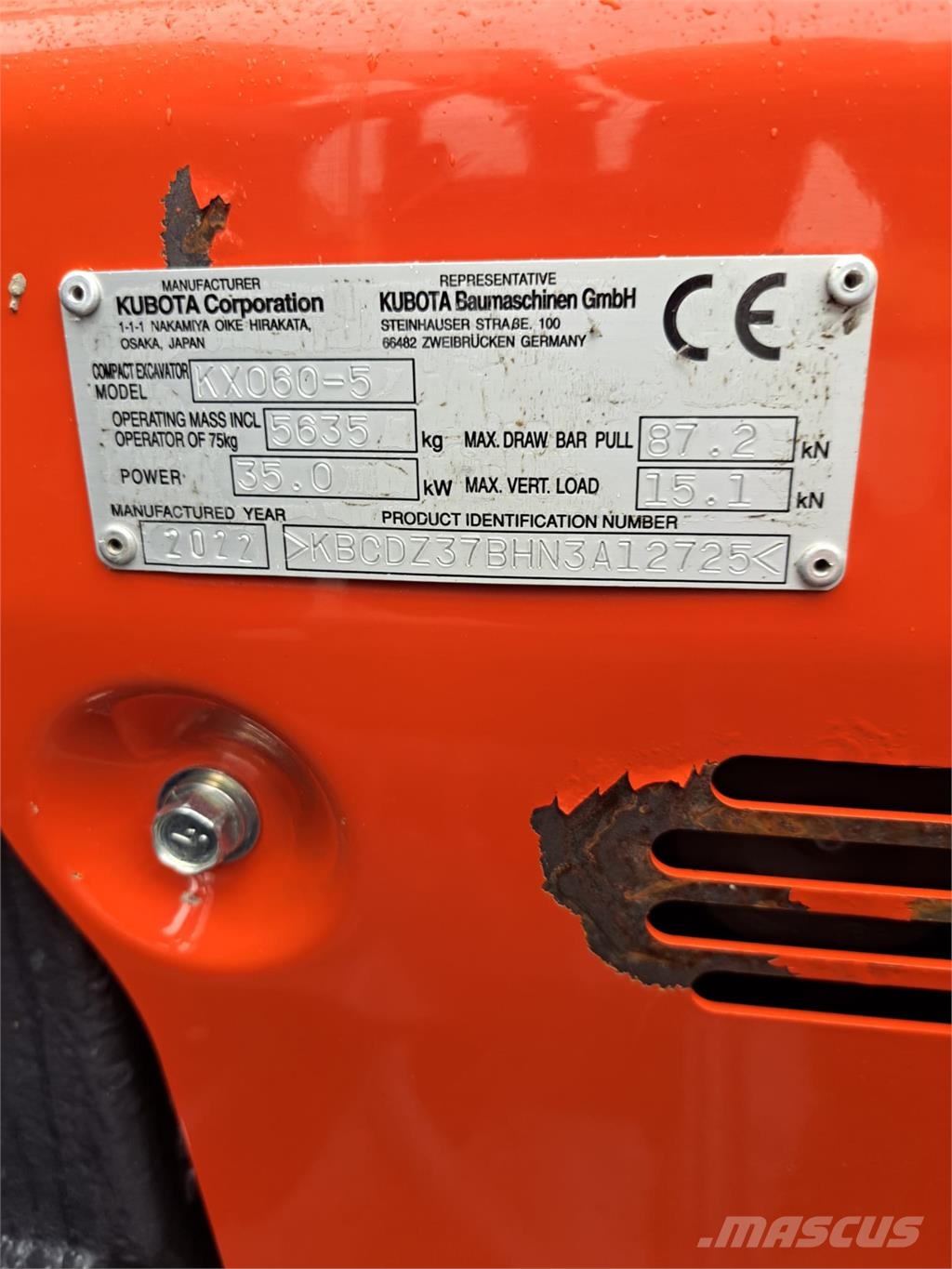 Kubota Kx060-5 حفارات صغيرة أقل من 7 طن (حفارات صغيرة)