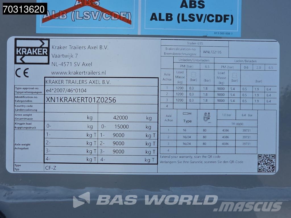 Kraker CF-Z Track 10mm 92m3 Mando Ejes BPW Eje elevable Poluprikolice sa pokretnim podom