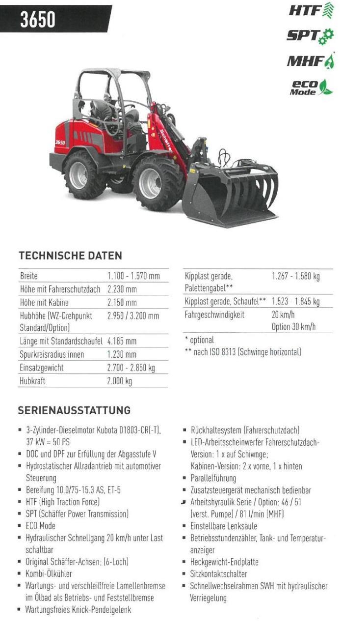 Schäffer 3650 Black Edition Čelni nakladalci in kopači