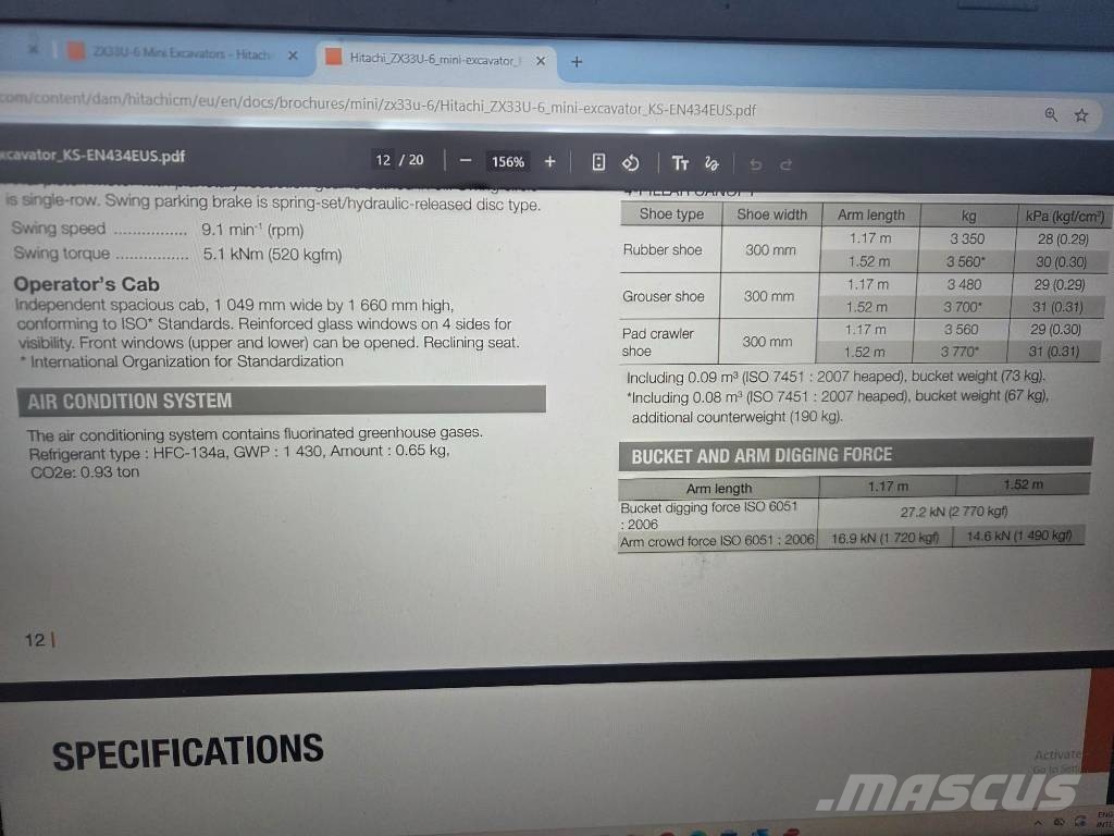 Hitachi ZX 33 U-6, 2023, quick coupler+3 new buckets Minibagger < 7t