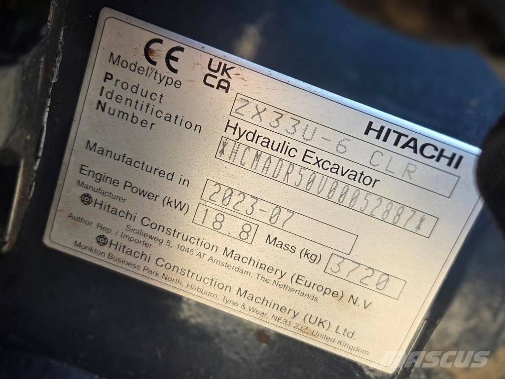 Hitachi ZX 33 U-6, 2023, quick coupler+3 new buckets Minibagger < 7t