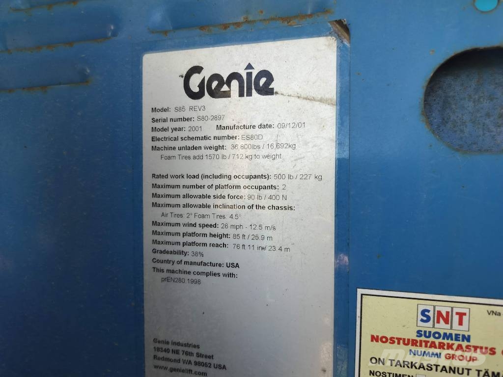 Genie S 85 Plataformas con brazo de elevación telescópico