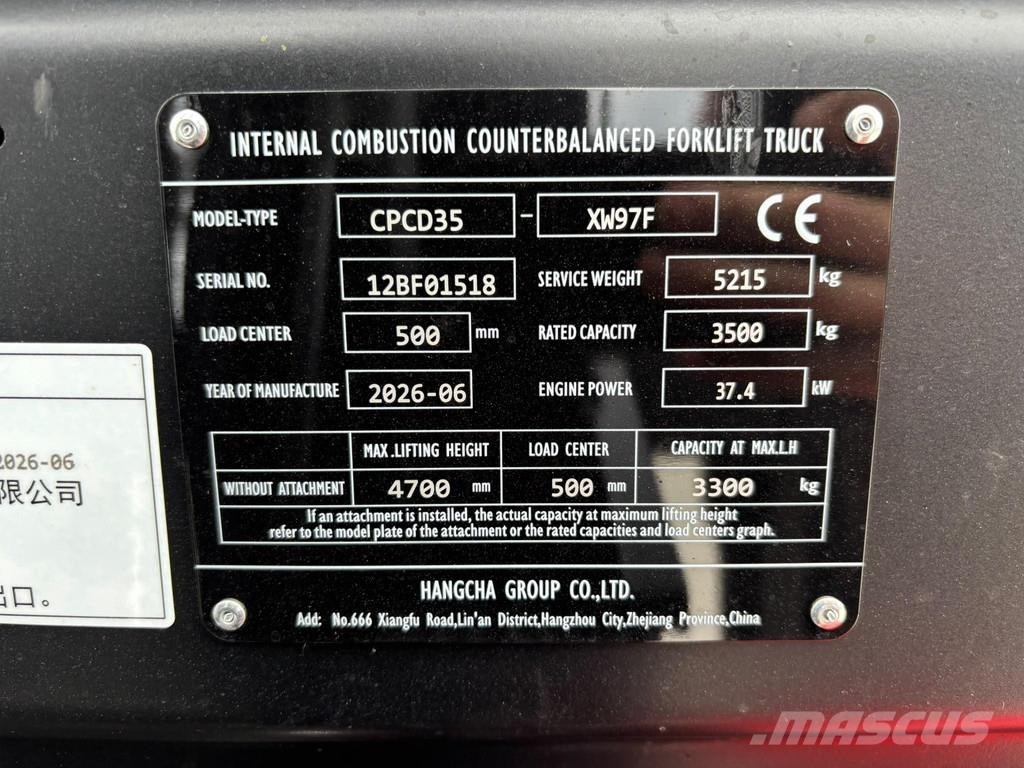 Hangcha CPCD 35 Triplex free lift mast / forks 1220 mm / s Dizelski viličari