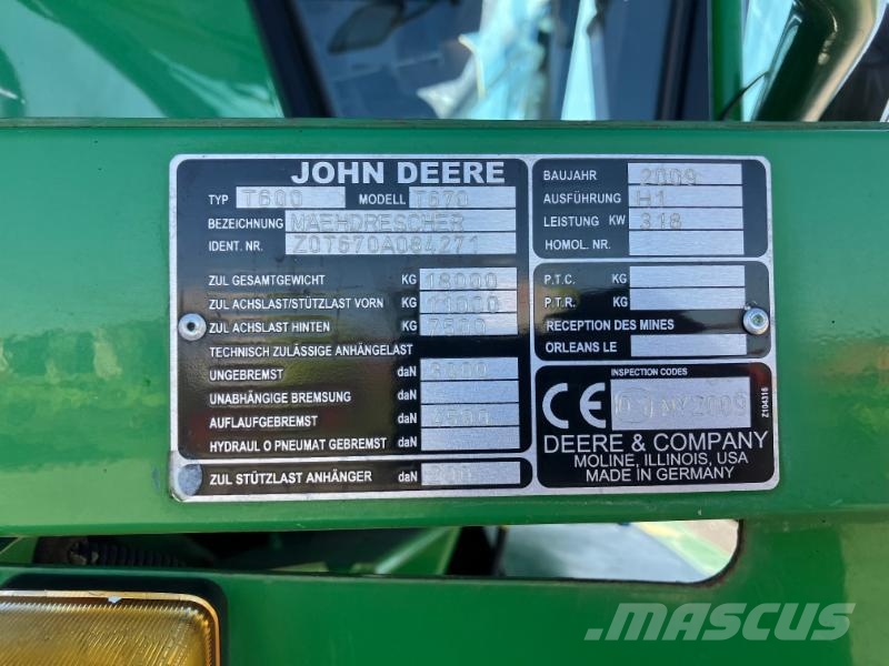 John Deere T 670 Θεριζοαλωνιστικές μηχανές