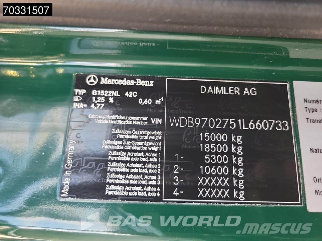 Mercedes-Benz Atego 1522 4X2 15t Curtainsides 1500kg LBW Manual Schuifzeilopbouw
