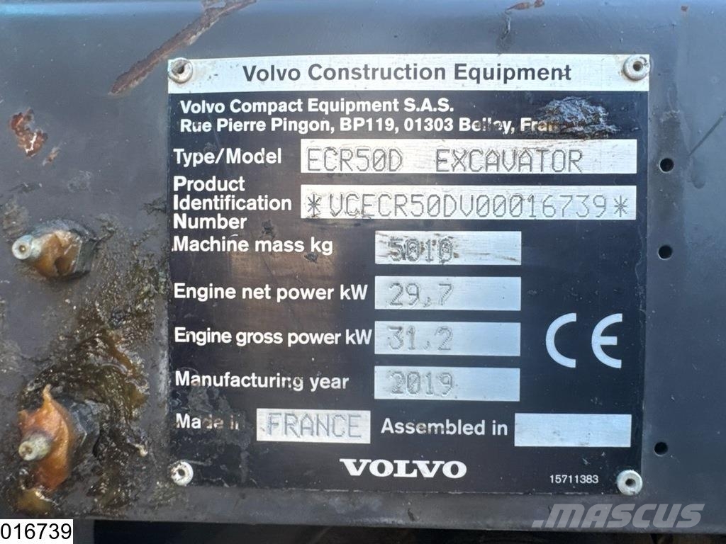 Volvo ECR 50d 5010 kg, 31.2 kW, 2019 Minigraafmachines < 7t