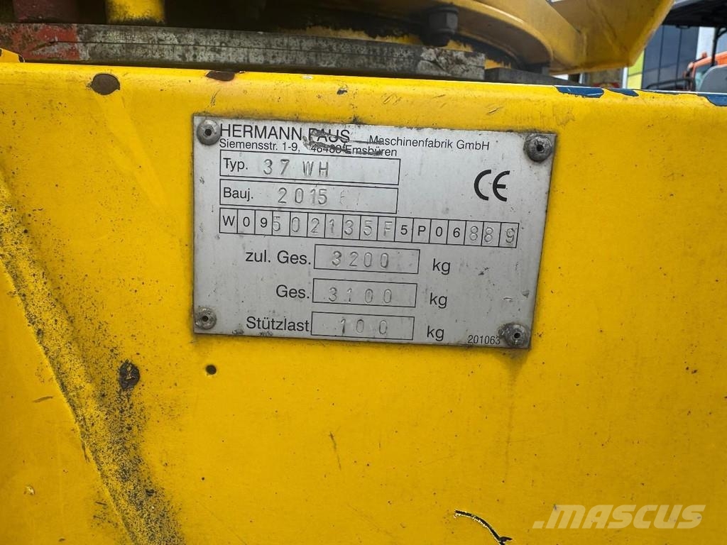 Paus 37 WH - LIFT 37 METER / 300 KG - TÜV UNTILL 07/202 المنصات الهوائية المثبتة على مقطورة