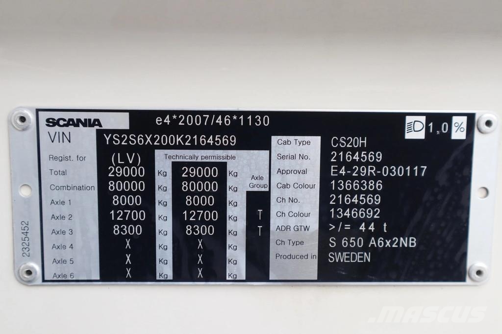 Scania S650 V8 NGS | 6X2 | RETARDER | 80 TON | ADR | EURO Седельные тягачи