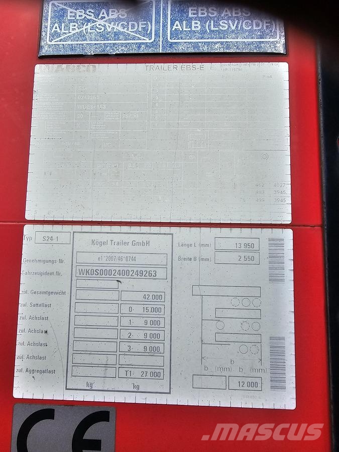 Kögel S 24-1 - COIL - SLIDING ROOF--SAF DISC. TUV BELGIU Semirremolques de caja de lona