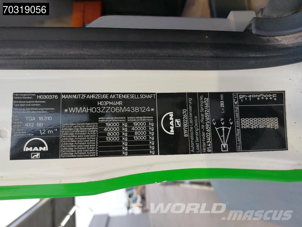 MAN TGA 18.310 4X2 14 tons hooklift steelsuspension Ma Вантажівки з гаковим підйомом