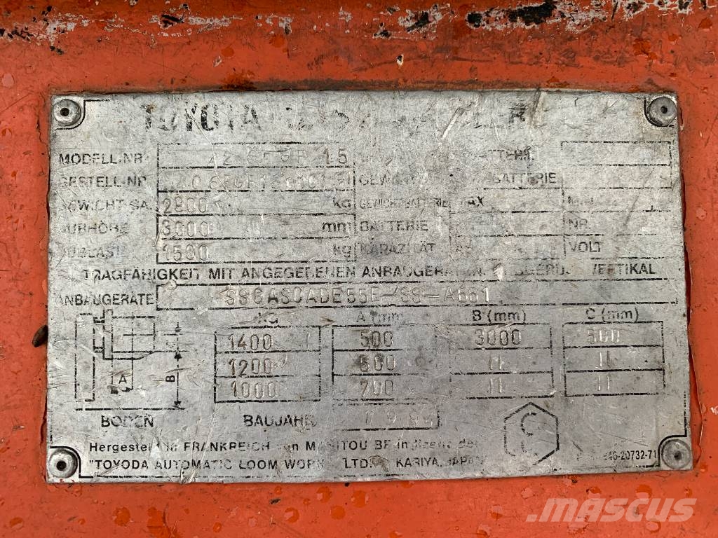 Toyota 6 FGF 15 V-2378 OB LPG (dujiniai) krautuvai