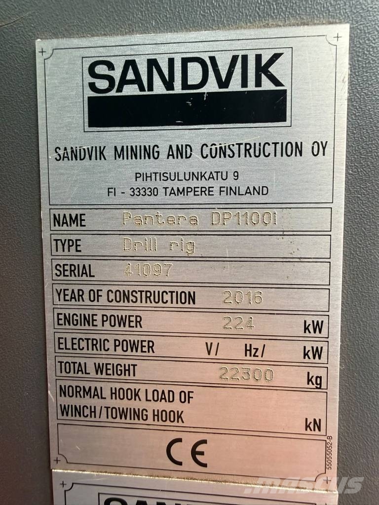 Sandvik Pantera DP 1100i/BJ2016/Motor 10279 H /Bohr 5365 H Гусеничные буровые установки