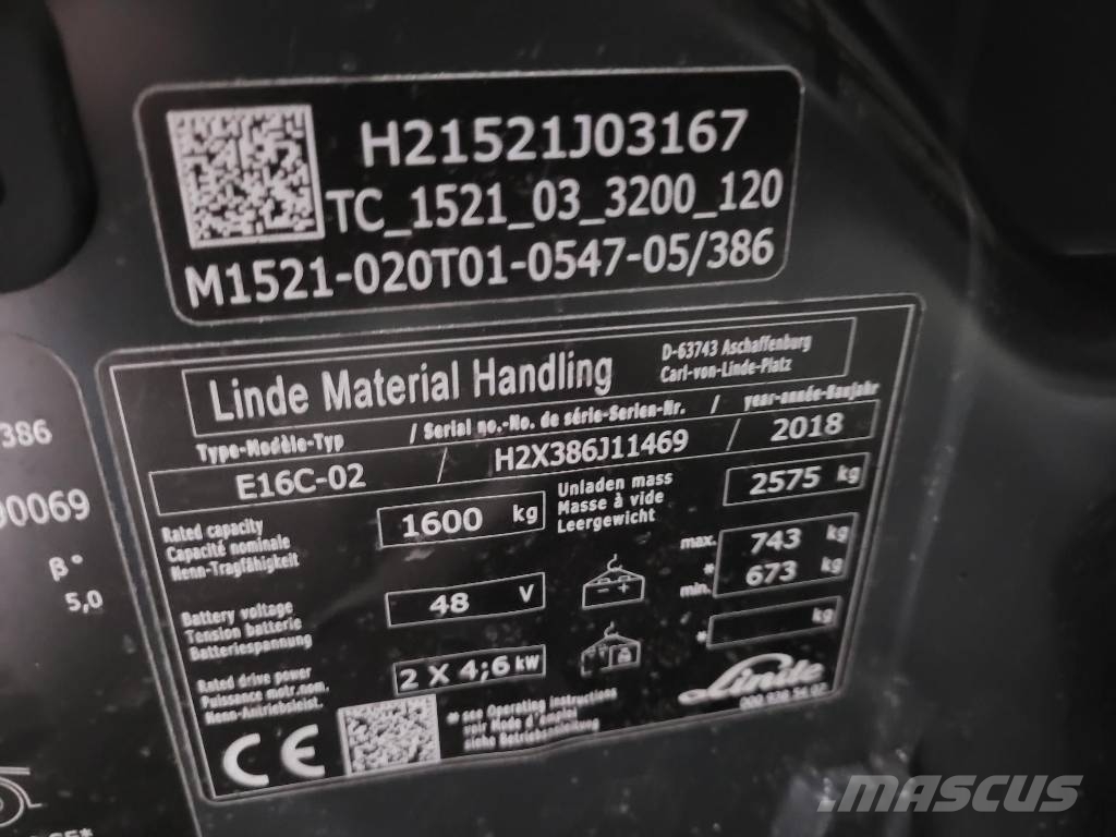 Linde E 16 C-02 전동 지게차