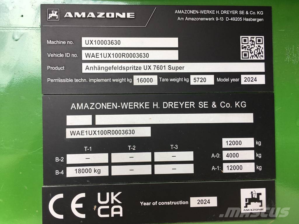 Amazone UX 7601 Super Dragna sprutor