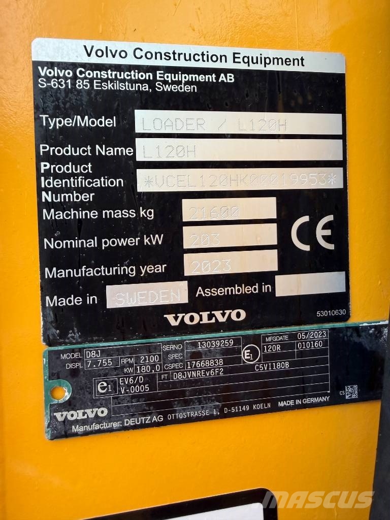 Volvo L120H Våg Lock-up, Co-pilot, 3e o 4e, CDC, C-smörj Kolesni nakladalci