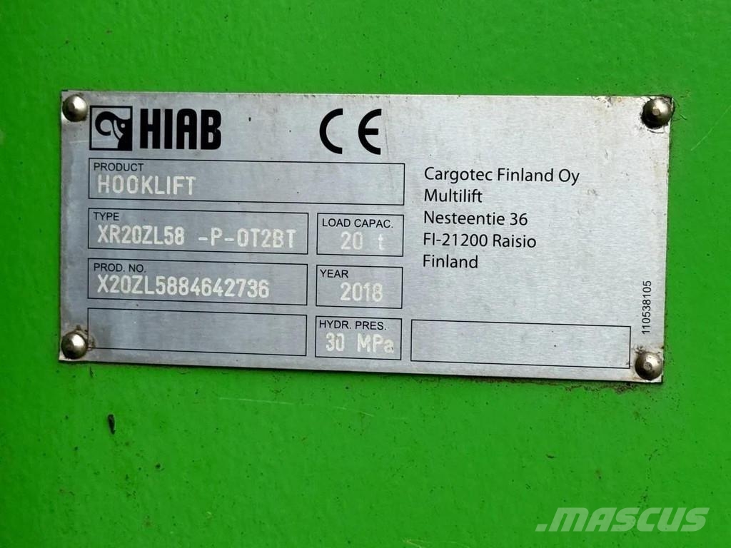 Volvo FH 16.550 8X2 EURO 6 + HIAB HOOKLIFT 20 TON شاحنات الرافعات الخطافية