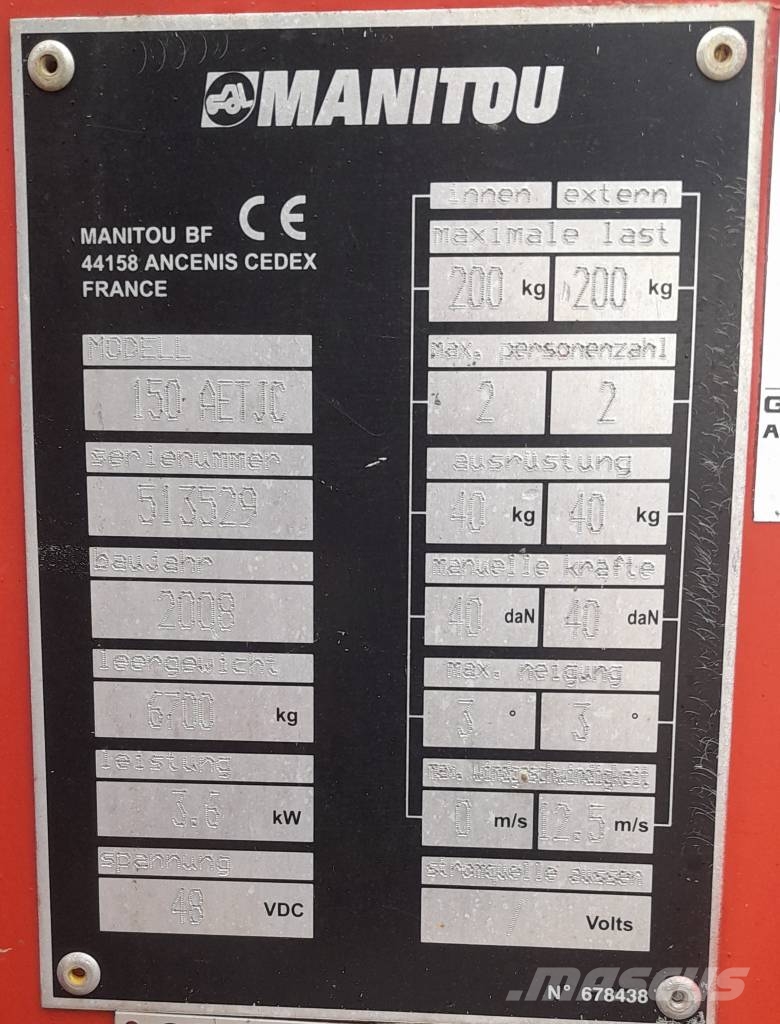 Manitou 150 AETJC Piattaforme a braccio articolato