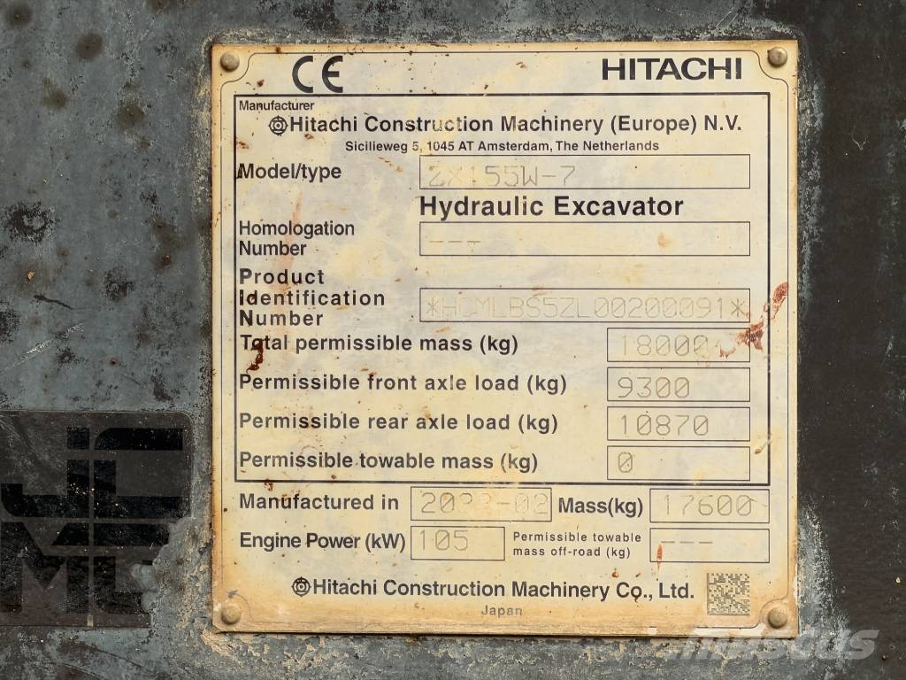 Hitachi ZX 155 W-7 Two Piece Boom Wheeled Excavator Εκσκαφείς με τροχούς - λάστιχα