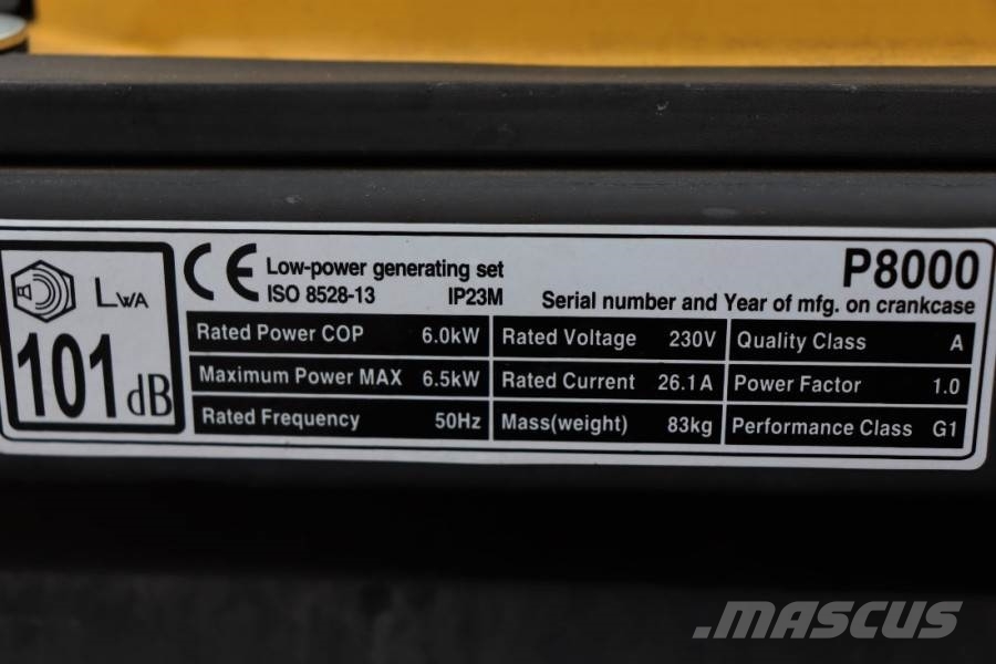 Atlas Copco P8000 Valid inspection, *Guarantee! Gasoline, 6.5 Diesel Generators
