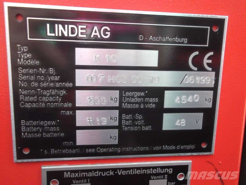 Linde K10 /007/ !! NO BATTERY !! V-2539 OB Γερανοί πλευρικής φόρτωσης εμπορευματοκιβωτίων