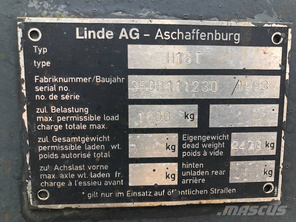 Linde H16T /350/ V-3230 OB LPG forklifts