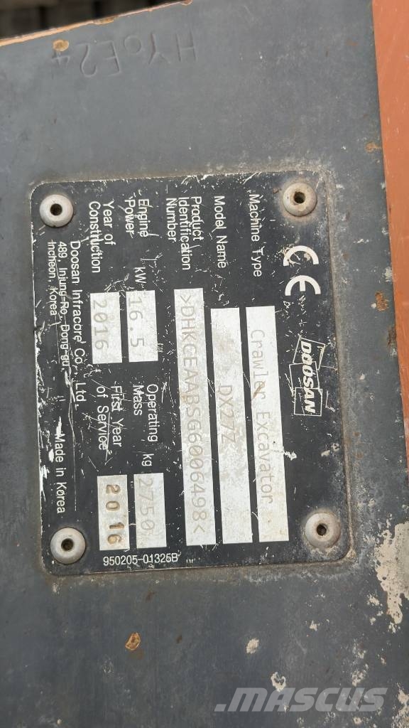 Doosan DX 27 Z Mini ekskavatörler, 7 tona dek