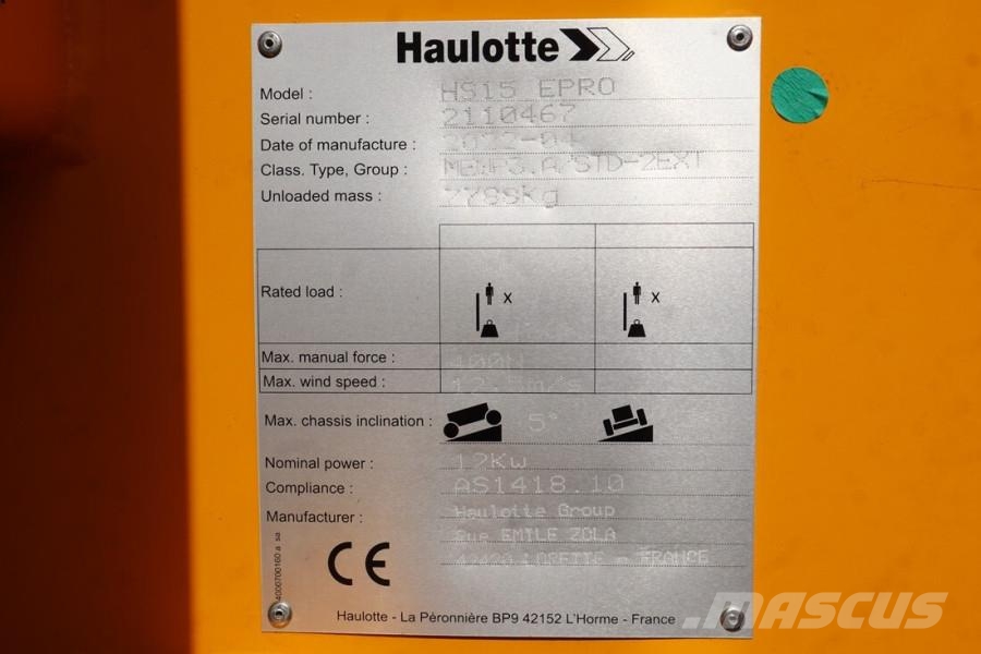 Haulotte HS15EPRO Valid Inspection, Full Electric 4x4 Drive Saksilavat