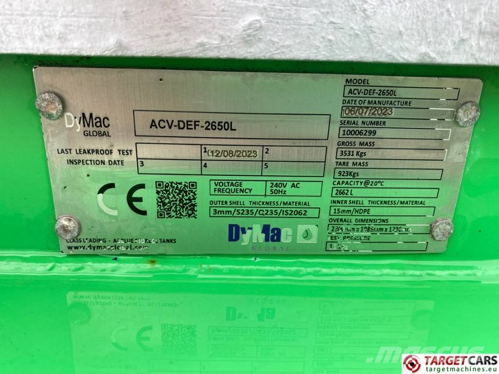 Dymac AcuCube ACV-DEF-2650L AdBlue Tank 2662L Unus Fuel and additive tanks