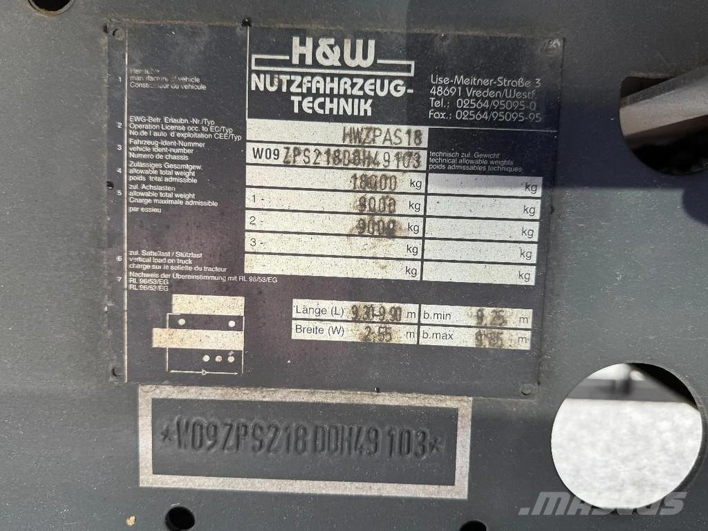 H&W HWZPAS18 + DHOLLANDIA LIFT Remolques de caja de lona