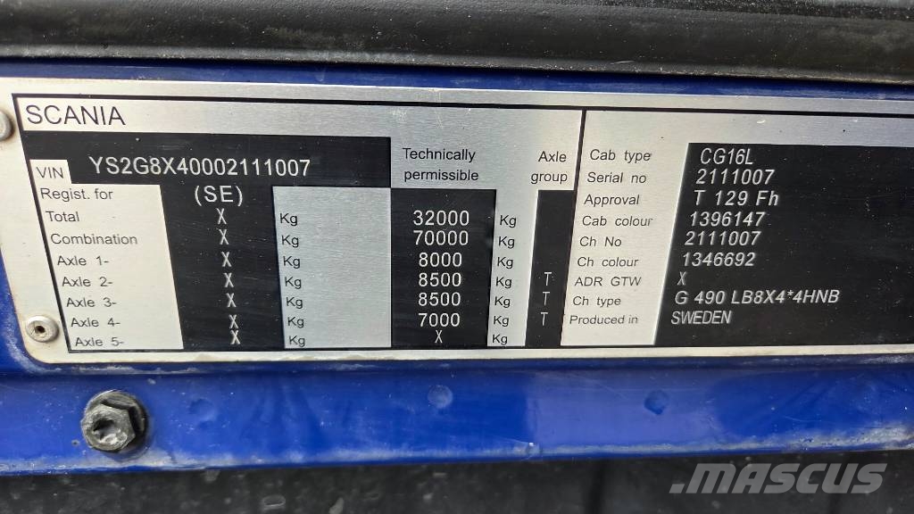 Scania G490 8X4*4 Savivarčių priekabų vilkikai