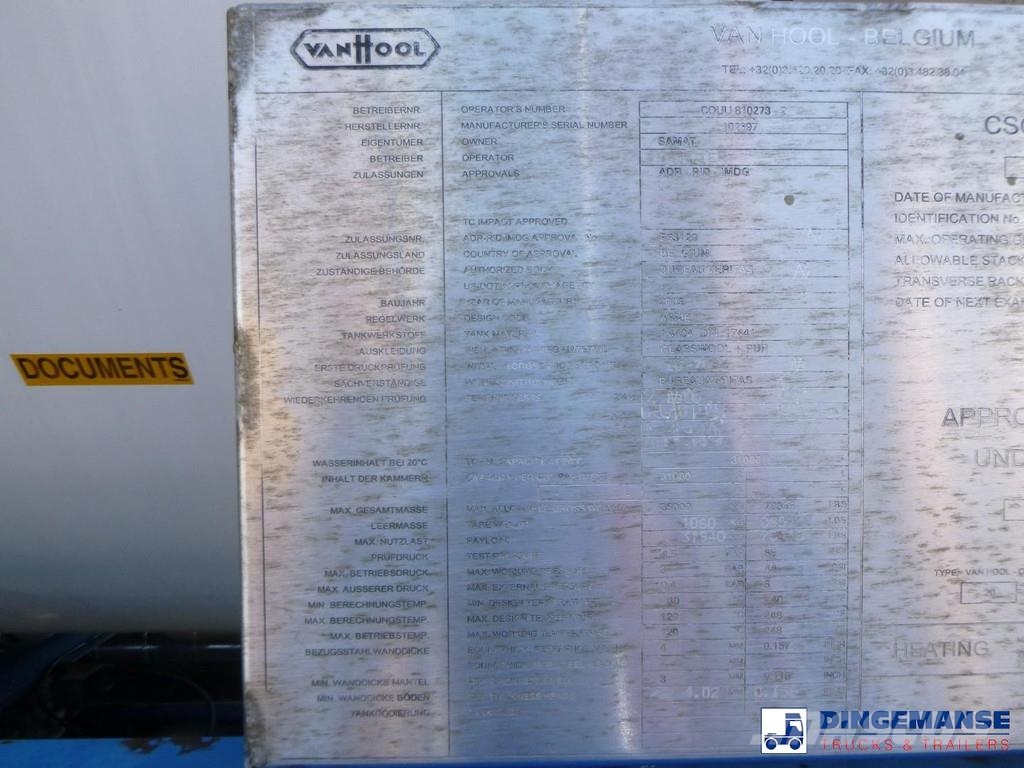Van Hool Chemical tank container inox 20 ft / 31 m3 / 1 com Cisterne za gorivo