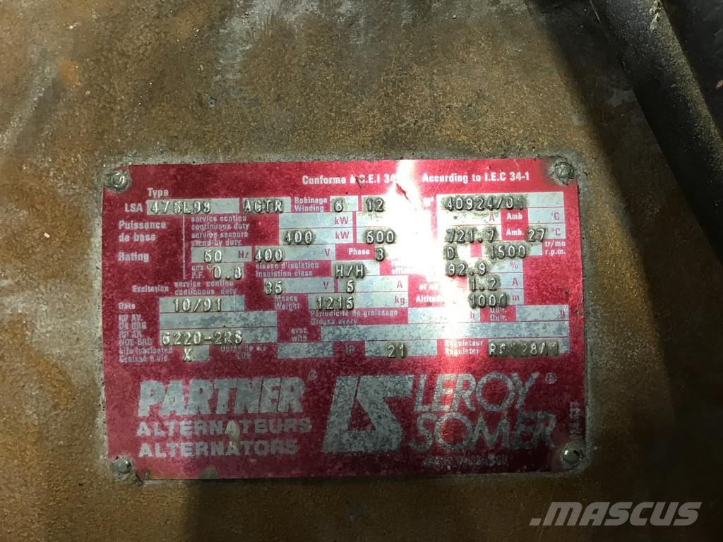 Cummins KTA19-G3 GENERATOR 500KVA USED Muud generaatorid