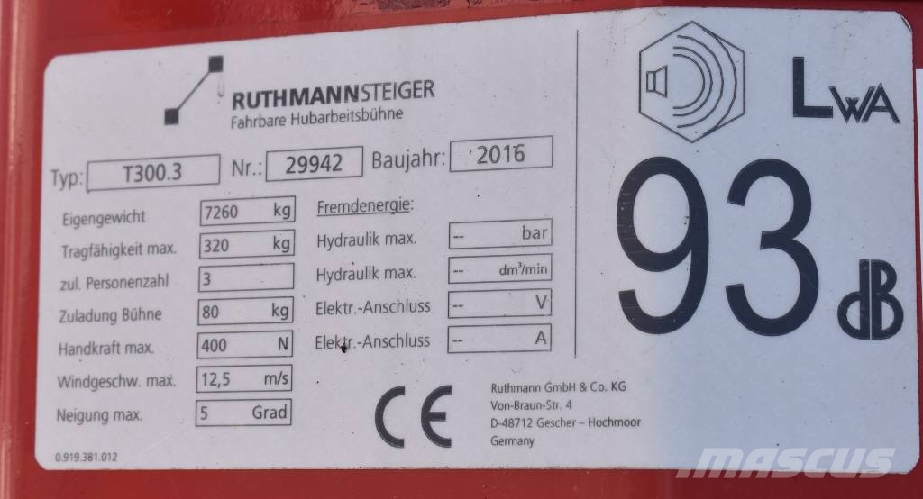 Ruthmann T300.3 (TÜV und UVV neu!) Pacēlāji uz automašīnas bāzes