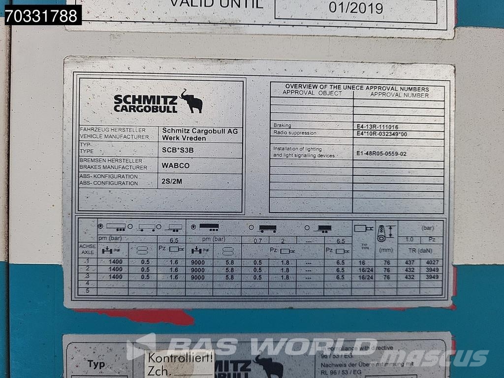 Schmitz Cargobull SCB*S3B Tailgate Lift Axle 250x270cm نصف مقطورات بدرجة حرارة قابلة للضبط