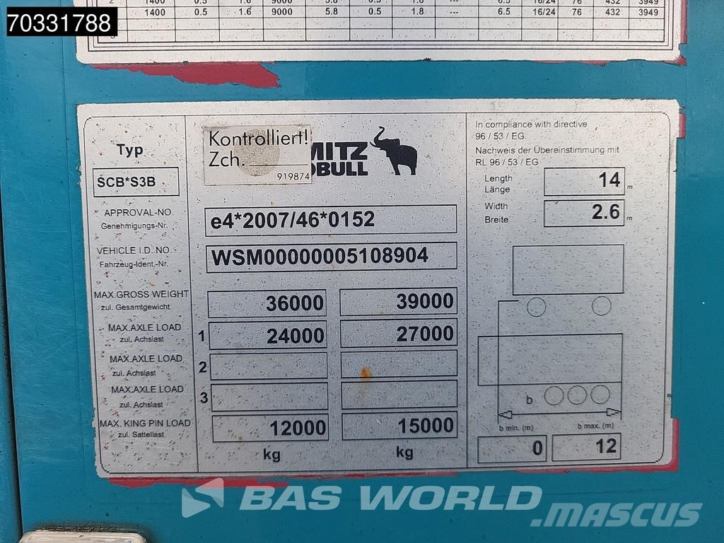 Schmitz Cargobull SCB*S3B Tailgate Lift Axle 250x270cm نصف مقطورات بدرجة حرارة قابلة للضبط