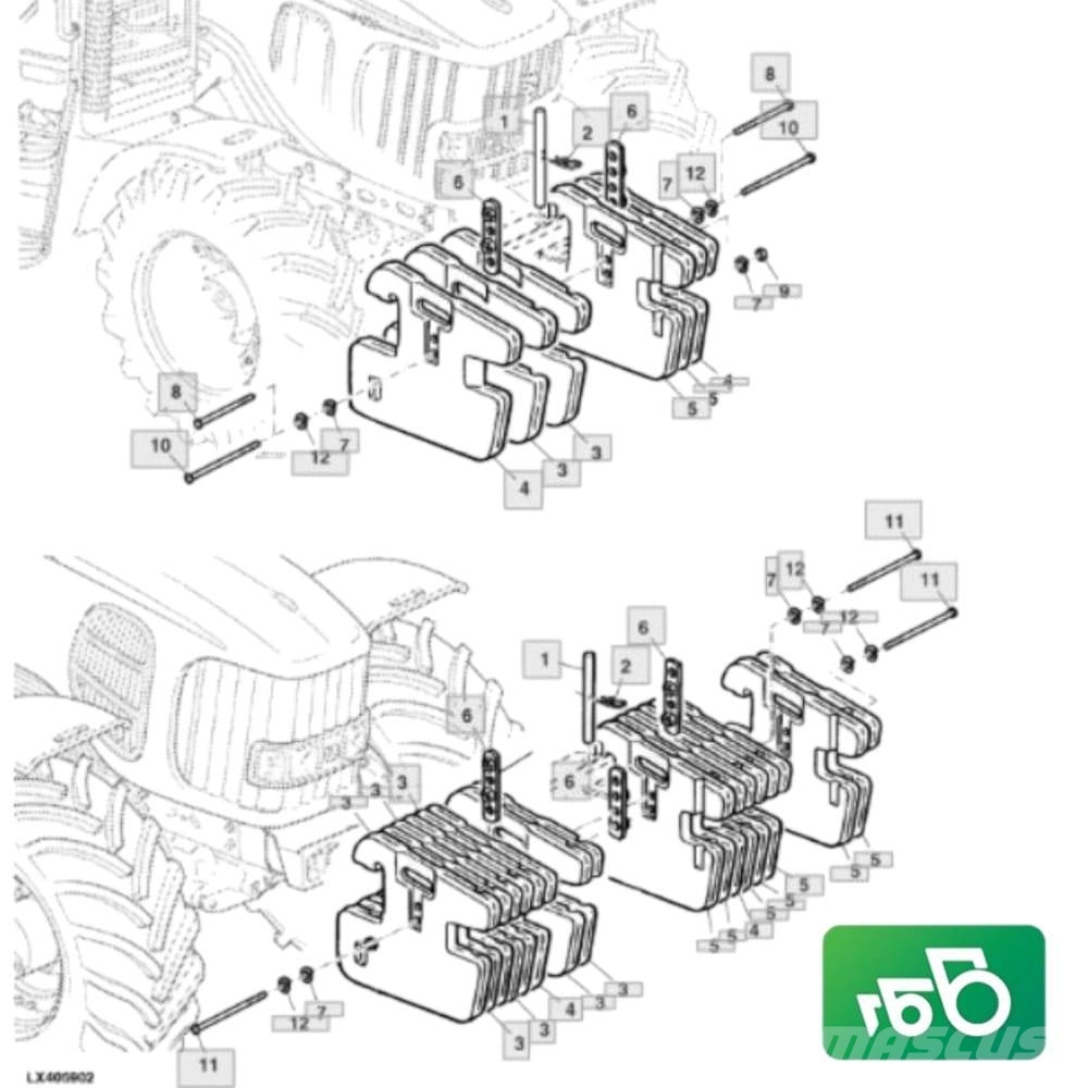 John Deere 6330 Ballast Weight 50kg L38450 L38451 L38449 Alváz és felfüggesztés