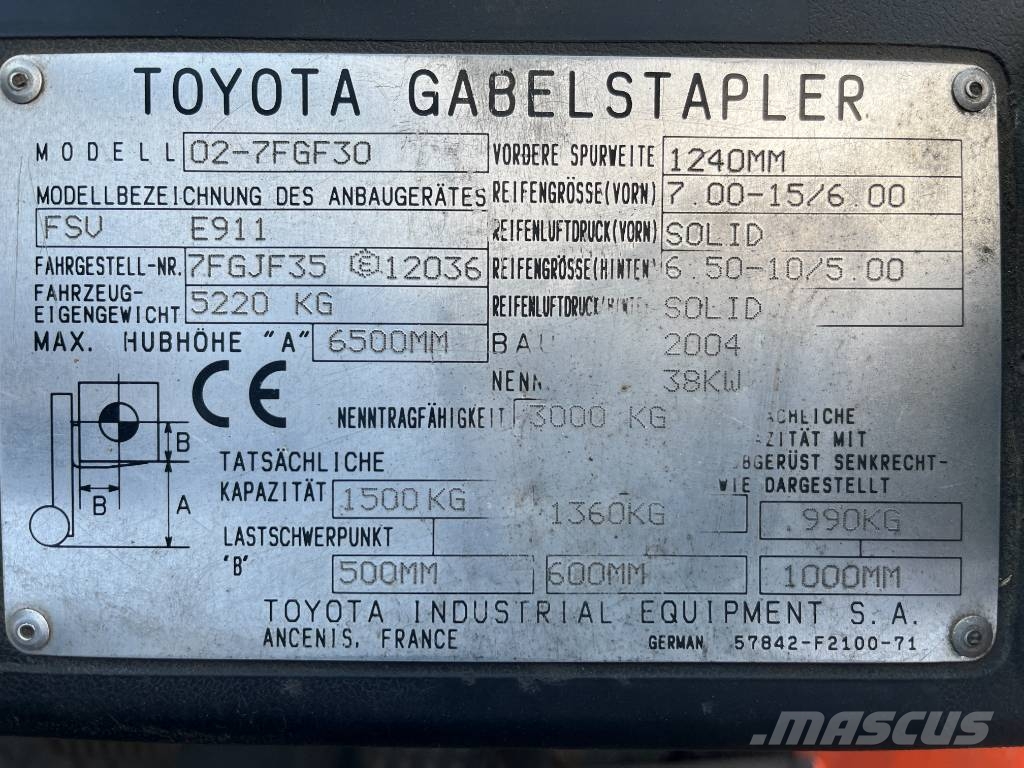 Toyota 7FGF30 /02/ V-2052 OB Gázüzemű targoncák
