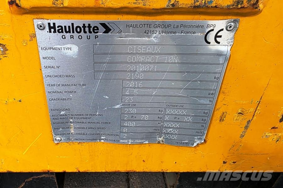 Haulotte Compact 10N Electric, 10m Working Height, 230kg Ca Mini Pale Gommate