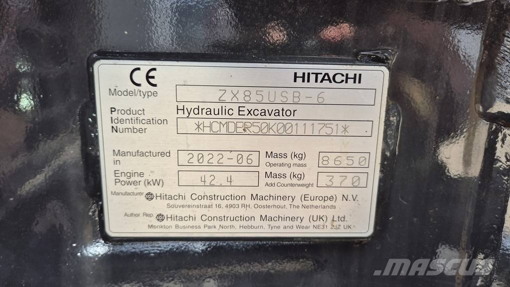 Hitachi ZX85USB-6 - 2022 YEAR - 1780 HOURS - 3x BUCKETS حفارات وسط 7 طن - 12 طن