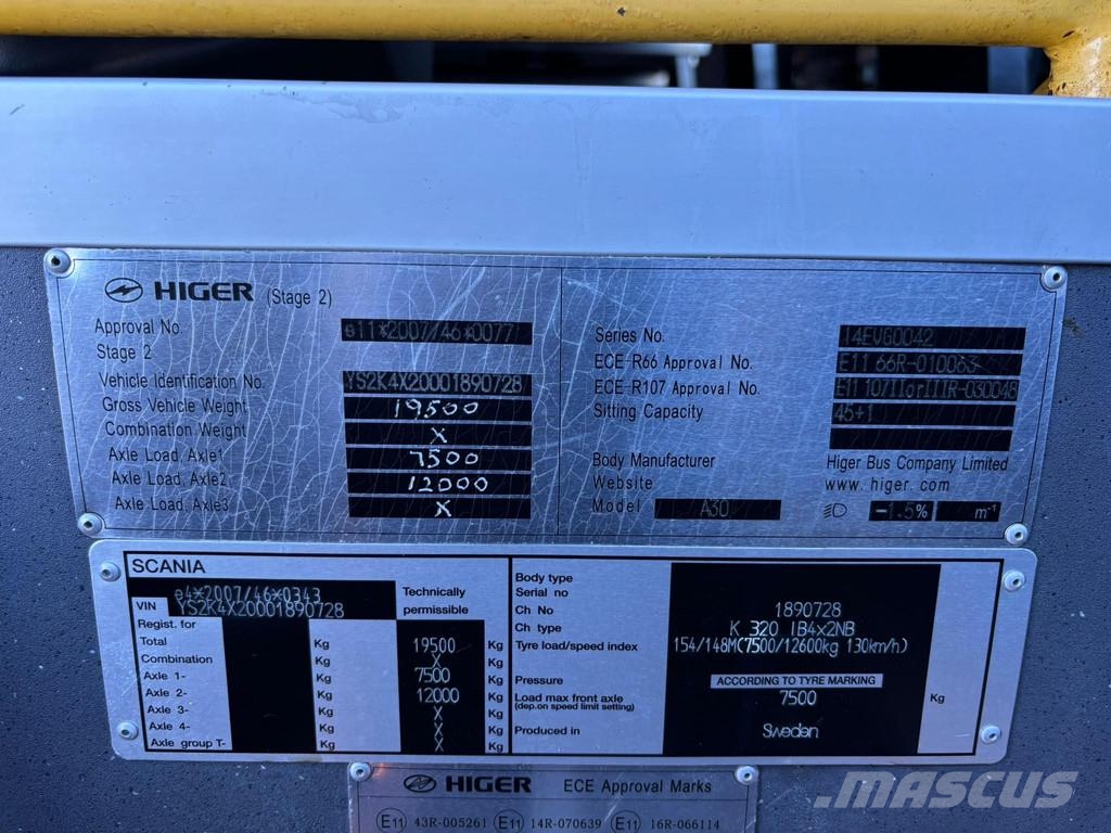 Scania K 320 A30 Higer 4x2 45 SEATS + 19 STANDING / AC / 시외버스