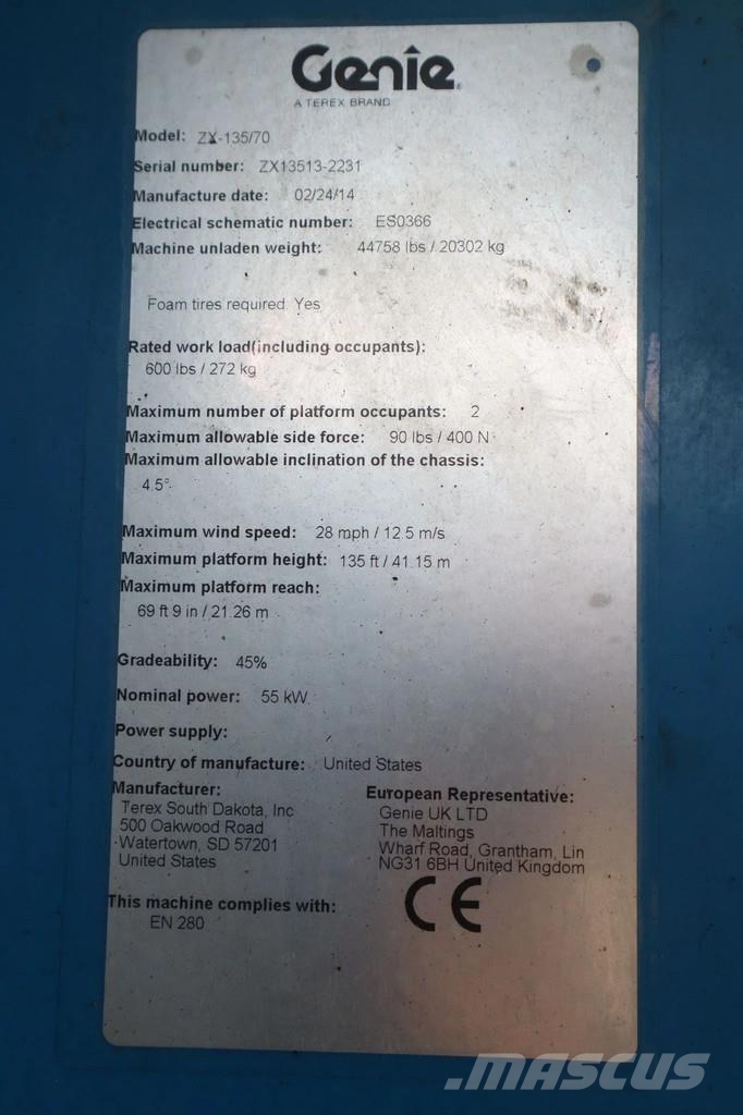 Genie ZX-135/70 | 43 METER | 272 KG Saxlifte