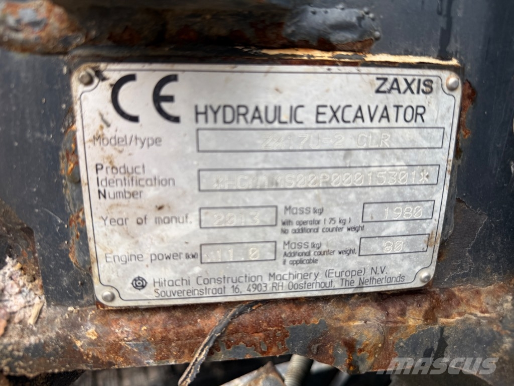 Hitachi ZX 17 U-2 حفارات صغيرة أقل من 7 طن (حفارات صغيرة)
